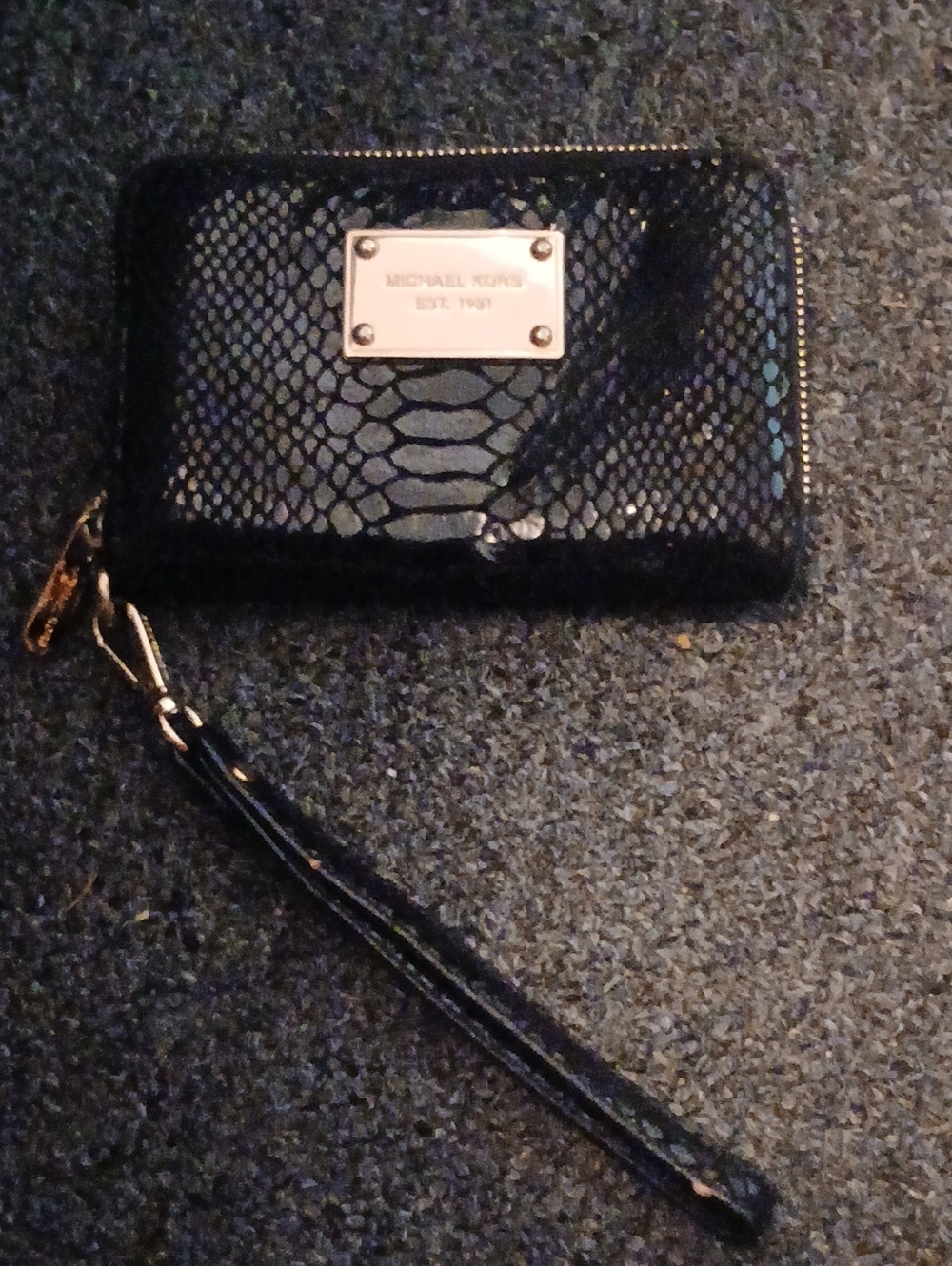 Michael Kors Black Snake-Embossed Wristlet Card Holder with Gold Plate